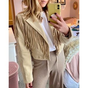 Faux Suede Fringe Cropped Jacket